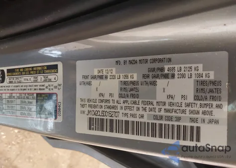 2013 Mazda Mazda5 Touring z USA, uszkodzony, nr VIN JM1CW2CL6D0152707